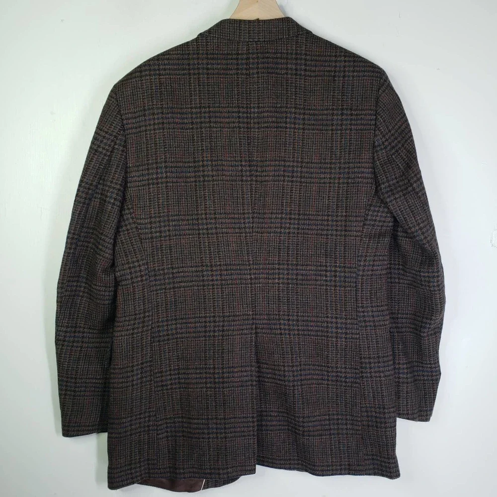 Savile Row Houndstooth Plaid Wool‎ Sport Coat Men's 42L Brown Blue Black